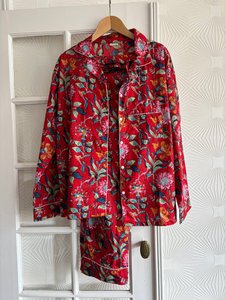 Red Flowered Indian Cotton Pyjama Set # White Lotus Vibes