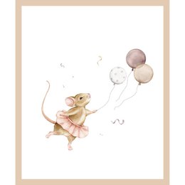  Whimsical illustration of a little mouse with balloons, perfect for a kids room poster.