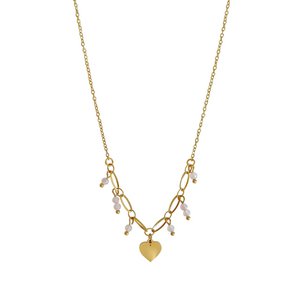 Heart & Rose Quartz Pendant Necklace - Gold