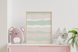 Mint-colored striped poster with abstract landscape design, suitable for a kids' room.