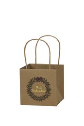  Brown paper gift bag with "Merry Christmas" wreath design, handles, square shape