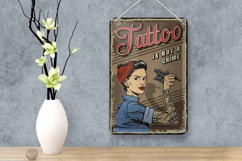 Blechschild Retro 12x18cm Tattoo is not a crime Pinup Dekoration