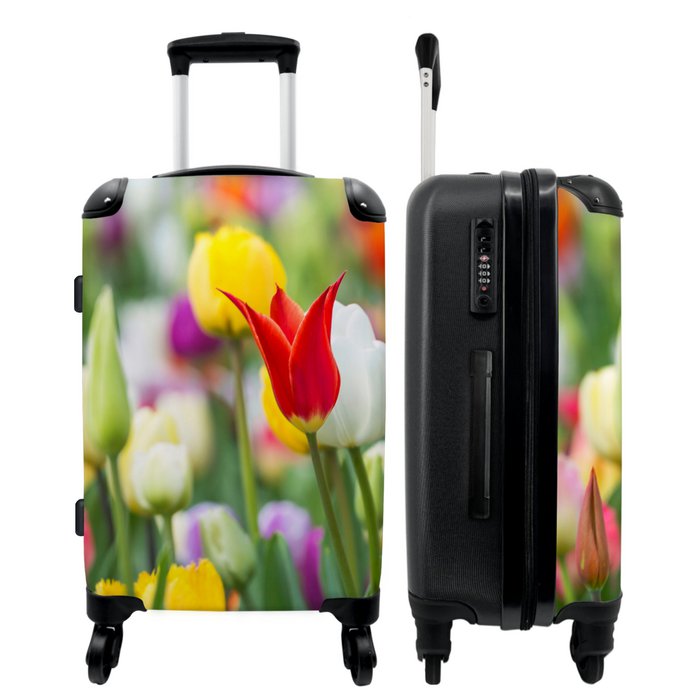 NoBoringSuitcases.com® Koffer groot - Tulpen - - Bloemen - Lente - Botanisch - Trolley koffer met TSA-slot - Met wielen - 90 liter - Reiskoffer - 66 cm Inkopen via online groothandel | Orderchamp
