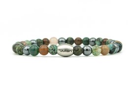 A bracelet made of mixed green beads, approximately 6mm in size, suitable for women. The bracelet is available in various sizes from XS (16cm) to XL (20cm).
