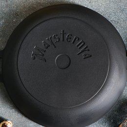 Ghisa padella frittura - Ø 28 x 6 cm - padella in ghisa per tutte le sorgenti di calore - manico in legno - PFAS gratuito - nero