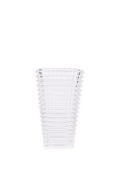 A tall, clear glass vase with a textured, spiral pattern. The vase appears to be made of high-quality glass and would be suitable for displaying flowers or other decorative items.