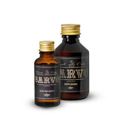  Small shaving pack with lime scented shaving soap and aftershave balm. Includes round glass bottles with gold lids. Suitable for daily shaving routine.