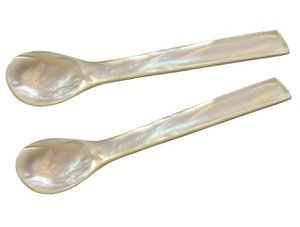 EDZARD 2er Set Perlmuttlöffel Kaviarlöffel Eierlöffel, gerade Ecken, Länge 11 cm