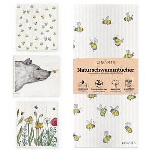 Sponsdoekje set van 3 - bijen en bloemen