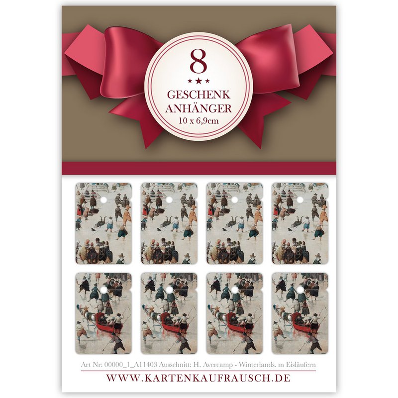 8 winter gift tags, format 6.9 x 10cm with ice skaters (2 motifs)