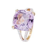 Yellow gold ring "PINK FICTION" diamonds 0.25 carat and pink amethyst 7.92 carat