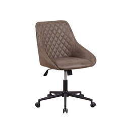 Taupe-colored office chair with a quilted diamond pattern design, adjustable height, and rolling casters for mobility.