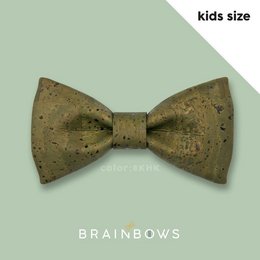 A green and brown patterned bow tie for kids, featuring a forest ranger-inspired design.