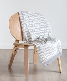 Grey and white patterned throw blanket made of soft, cozy material.