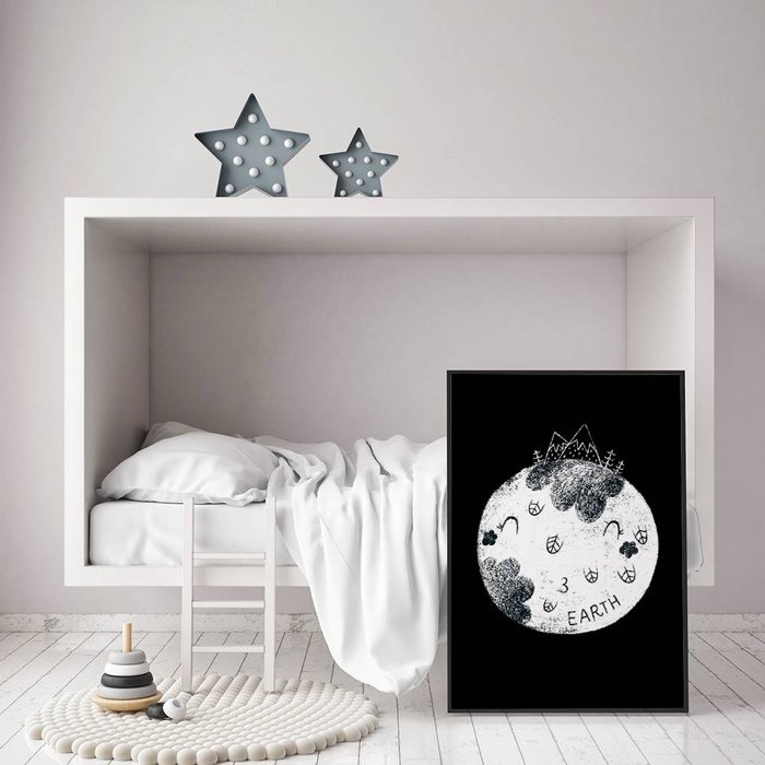 Kinderkamer poster Aarde - Planeten serie - Zwart wit
