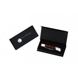 A high-quality pocket knife made of Japanese VG-10 Damascus steel with a wooden handle, featuring a gift box. This versatile kitchen knife is suitable for a variety of cutting tasks.