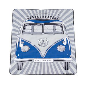 Volkswagen VW T1 Bus Picnic Blanket (200x150cm) with Carrying Bag - Samba Stripes/Blue