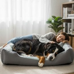 "Extra large gray velvet sofa-style dog bed, padded and warm, suitable for giant breeds"