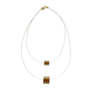 3D double cube necklace. Steel and gold