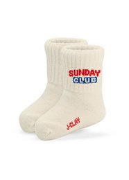 "Sunday Club Minis (3 pairs) - Kids Socks in sizes 0-1 Jahre, 1-2 Jahre, 2-3 Jahre, 3-4 Jahre. Soft, comfortable socks with 'Sunday Club' text in red and blue."