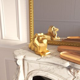 Dekorativ guld løve, polyresin origami statuette, Majestuous