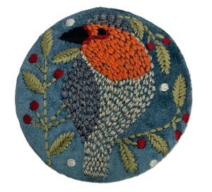 Pocket mirror bird with berries, blue