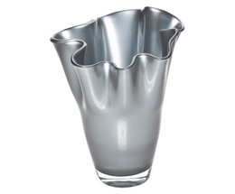 Vase glas korrugeret sølv metallic glas vase bord vase 21 x 21 x 30 cm