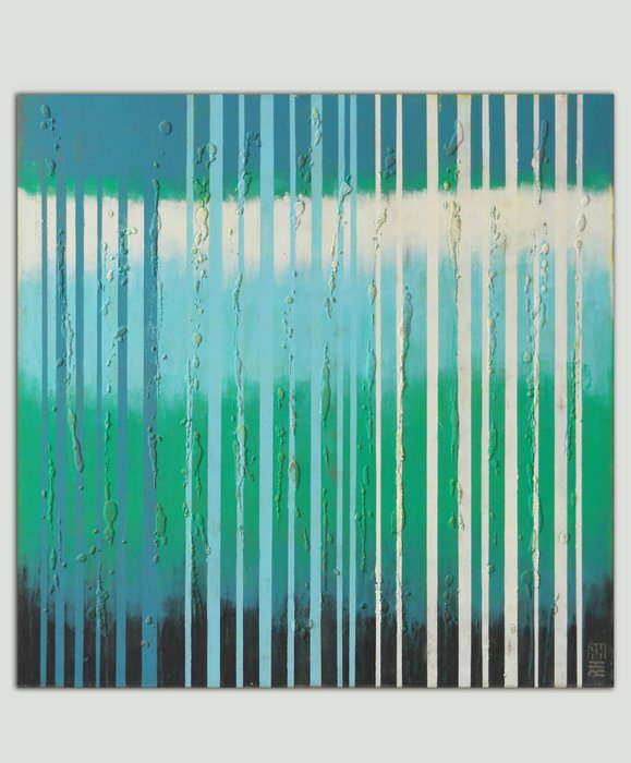 Schilderij - Bright Blue Lines Square