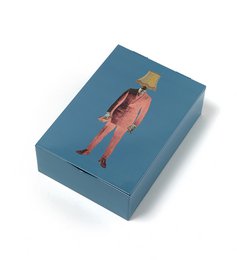 Rectangular storage box in blue and red colors, with a minimalist design suitable for organizing and storing various items.