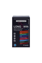  Dark blue bottle daily vitamin supplement, rectangular box packaging, colorful stripe design, health wellness product