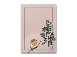 A notepad with a floral design featuring a bird perched on a branch. The notepad is in a DIN A7 size.