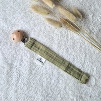 Pacifier clip made of hydrophilic fabric with wooden fastening clip – Army