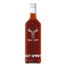 Glu Gin, a hot spirit liquor with a distinctive amber color and a bold, spicy flavor profile. The bottle features a deer antler logo, hinting at the spirit's unique character.