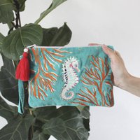 Coral Seahorse Clutch Bag