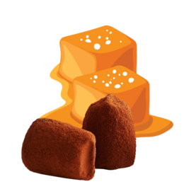  Salted caramel chocolate truffles in various sizes, including 250g, 500g, 1kg, and 2kg. The truffles have a rich, dark chocolate exterior and a soft, creamy salted caramel interior.