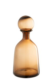 J-Line decoratie Fles + Stop Effen Laag - glas - bruin - small