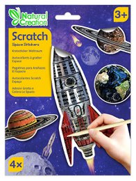 Scratch stickers featuring a space-themed rocket ship design. The stickers include various colors, patterns, and details that can be revealed by scratching the surface.