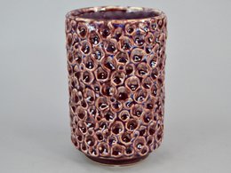  Aubergine ceramic planter, cylindrical shape, textured glaze pattern, 12.9cm diameter, decorative pot