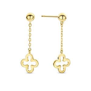 New Bling - 9NBG-0801 - gouden oorbelhangers met klaver - 14 karaat - 20mm