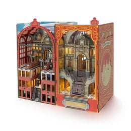 3D DIY Bookend Booknook Railway Cathedral with LED light sensor, featuring colorful architectural details and intricate designs.