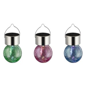 LED-lamp op zonne-energie Crackle van glas/RVS/kunststof (B/H) 6x13cm in display, 24 stuks. assorti, groen/roze/blauw (B/H/D) 6x13x6cm