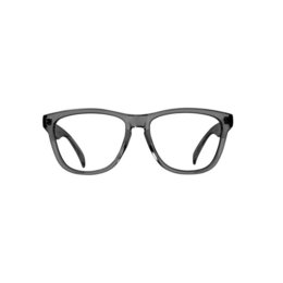 Rectangular-framed eyeglasses in a dark gray color.