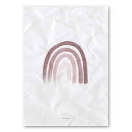 A colorful rainbow-shaped design on a white background. The rainbow is made up of various shades of pink and brown, creating a modern, minimalist aesthetic.