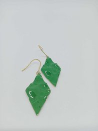  Green enamel drop earrings with a diamond-shaped design.