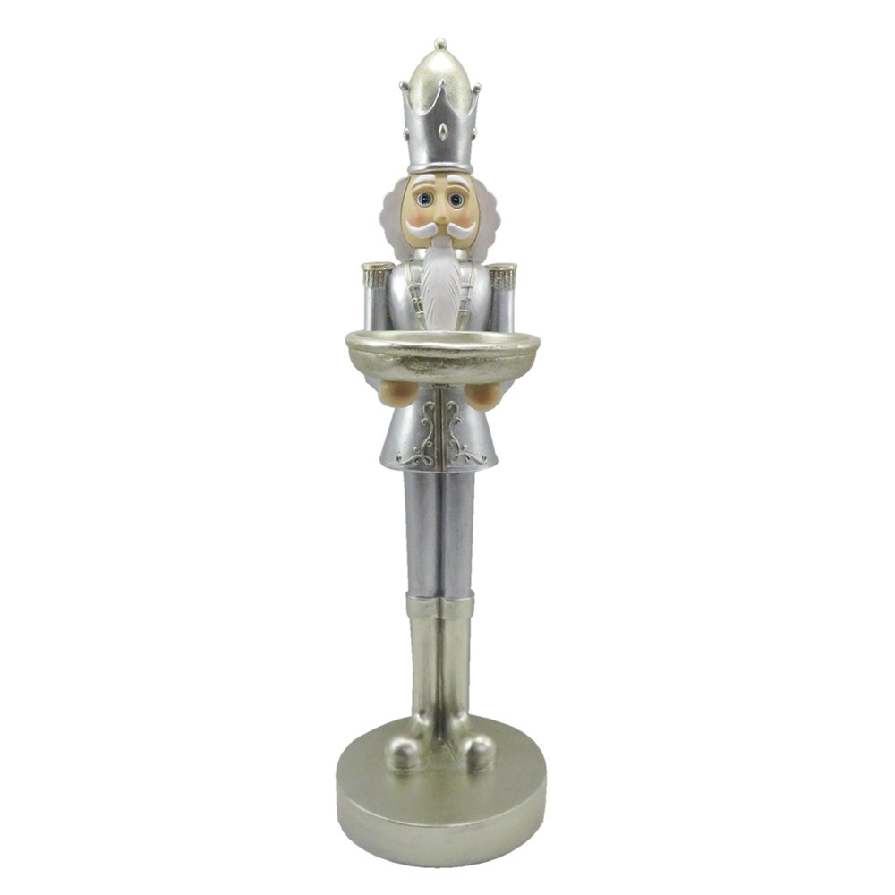 Beeld Notenkraker 40 cm Zilverkleurig Wit Kunststof Kerstdecoratie