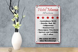 Tin sign saying 12x18cm Hotel Mama white-red decoration