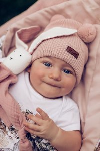 Czapka dziecięca 100% wełna merino TEDDY PINK