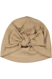 Organic cotton baby ribbed headwrap in beige, green, and powder pink colors. Available in sizes 6-9M and 18-24M. Features a soft, comfortable bow design.