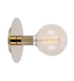 Brass wall/ceiling light fixture with a round glass bulb, suitable for illuminating a room or hallway.