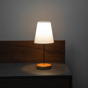 Holzbein Lampenschirm Tischlampe Weißer Hut Bronze Körper